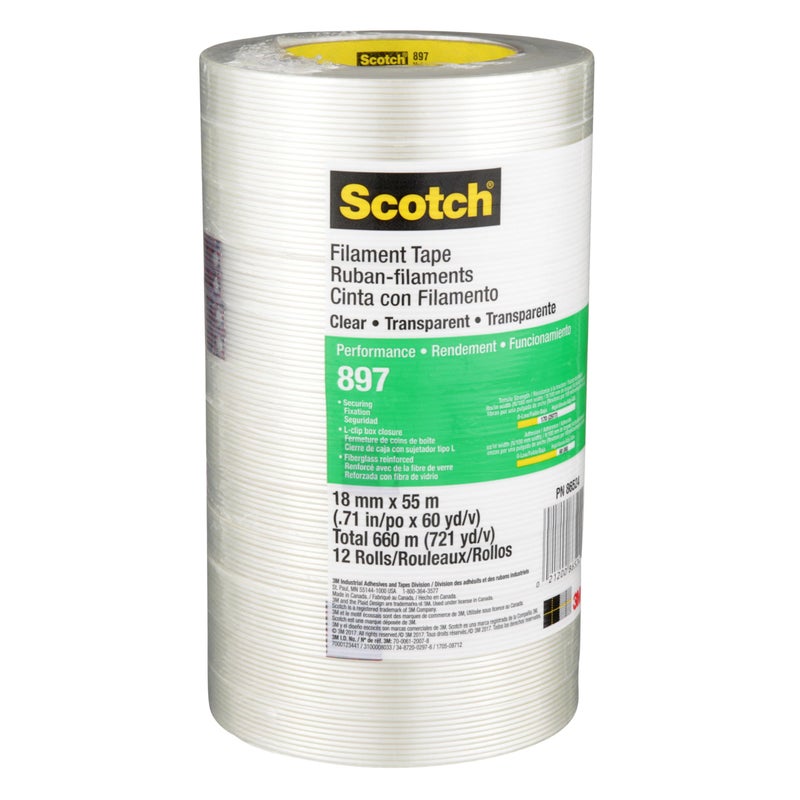 3M Scotch Filament Tape 897, Clear, 18 mm x 55 m, 5 mil - Image 4